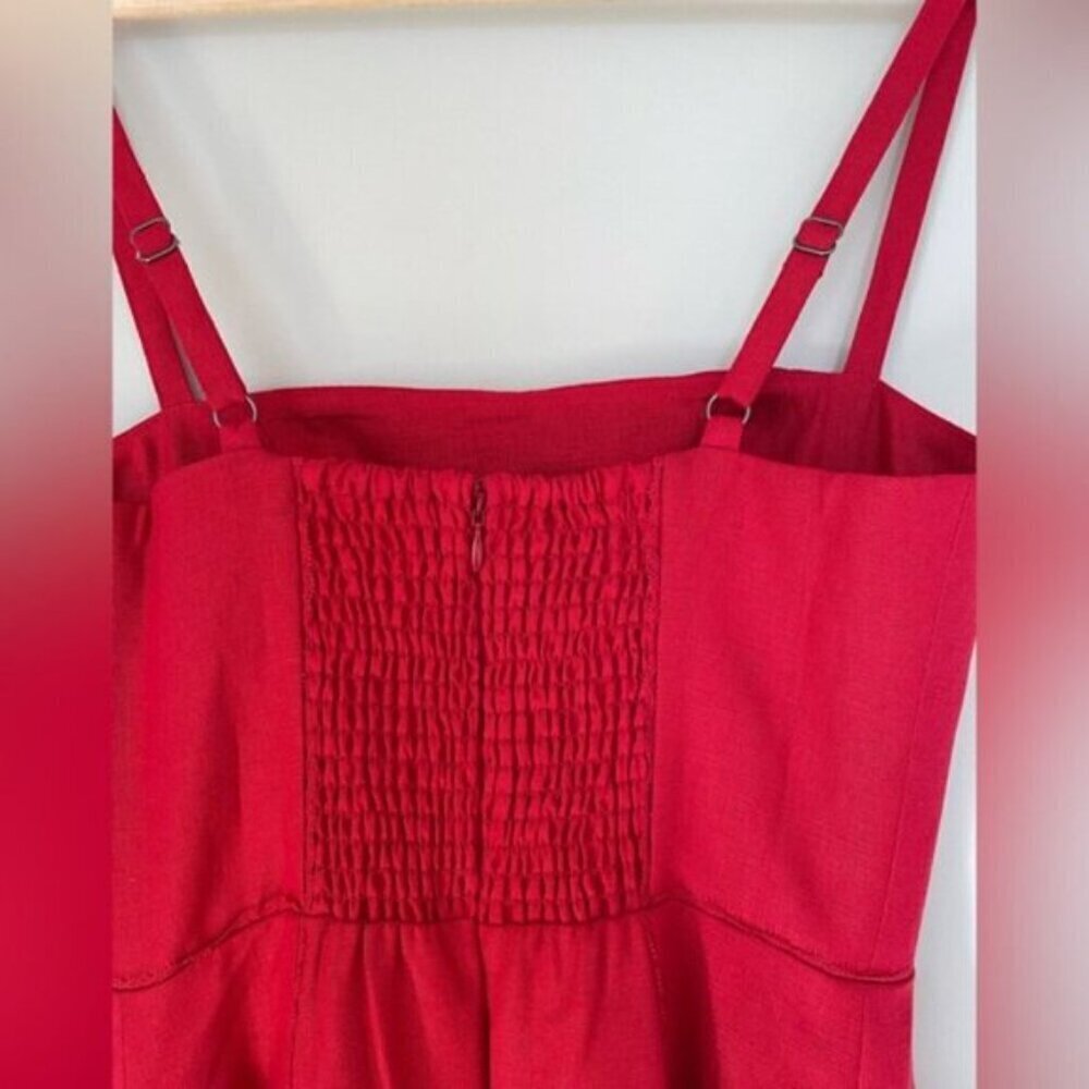 Reformation Katarin Linen Midi Dress Lipstick Red Lace Detail | US 2 UK 6 - Picture 13 of 14